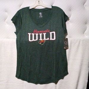 Women's Minnesota Wild Medium short sleeve V neck tshirt Green Heather NHL NWT